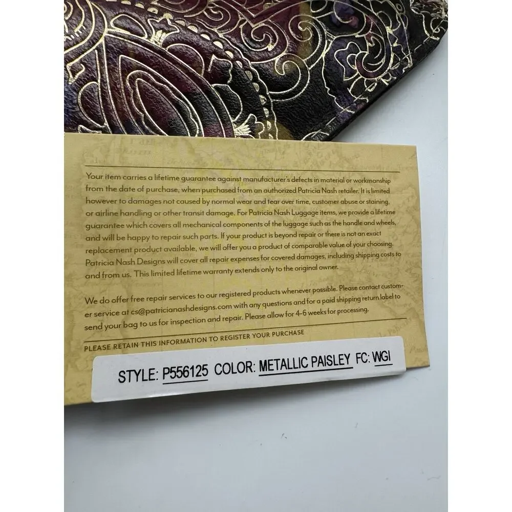 NWT Patricia Nash Metallic Tooled Lace Leather Clutch Wristlet Dark Paisley Zip